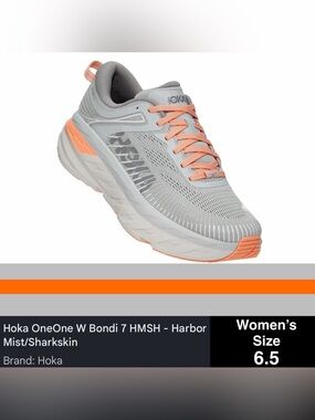 HOKA ONE ONE Women's Bondi 7 Running Shoe - Harbor Mist/SharkSkin, Size 6.5, NWT